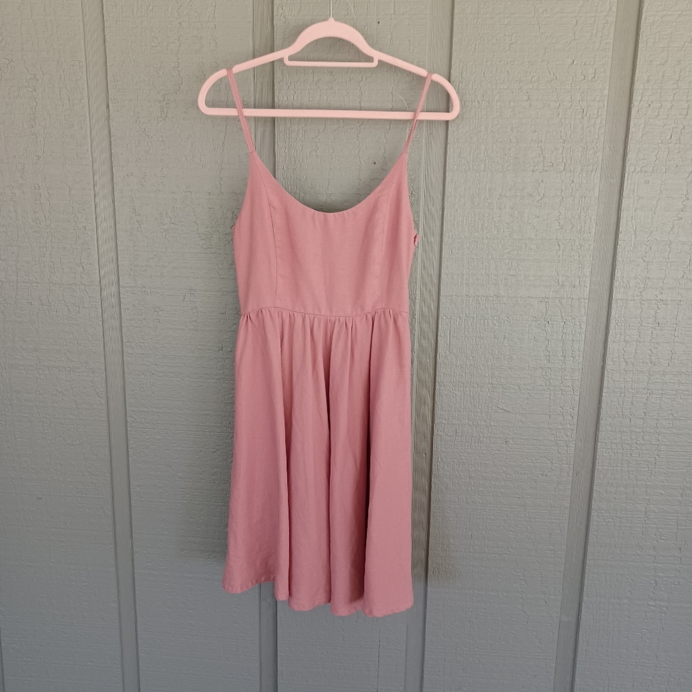 Mantaikotai Linen Mini Dress SZ XS Women Preppy Sleeveless Pocket Fit And Flare